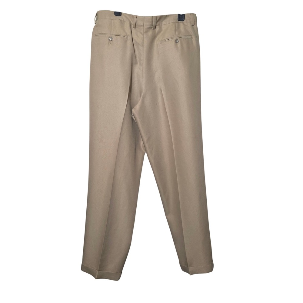 Crazy Horse Mens Tan Pleated Dress Khaki Cuffed Classic Fit Trousers Old Money - Picture 4 of 7